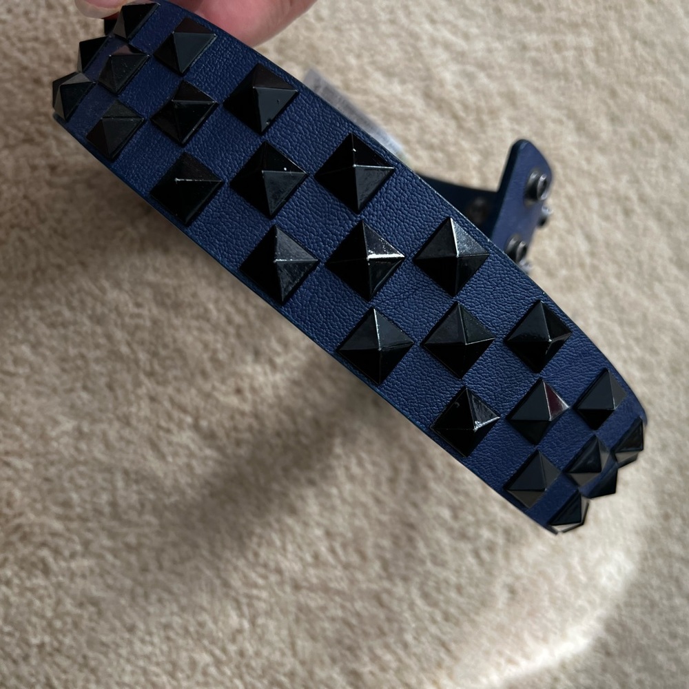 New Zara Belt studded snap waist navy black faux leather pleather poly medium - Picture 3 of 4